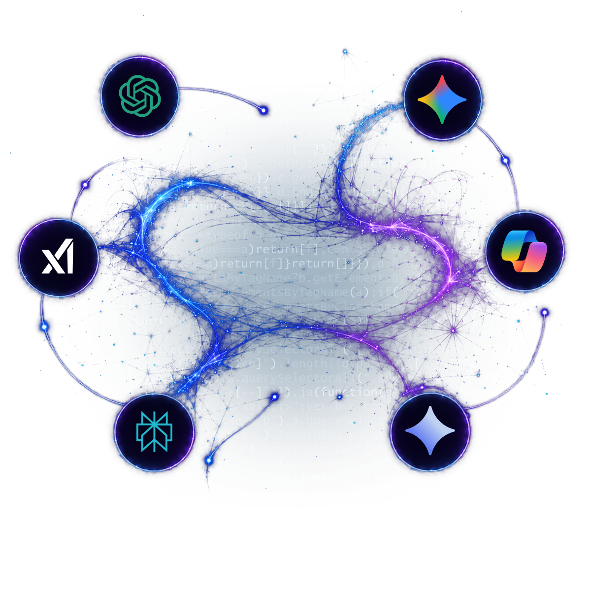 Blue dots with technology icons overlayed